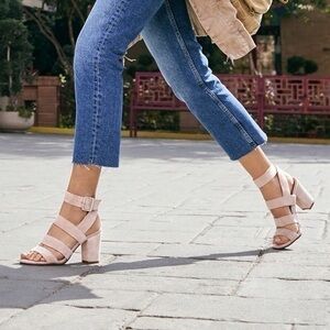 Bar III Light Pink Ankle wrap open toe short heel sandal size 6.5